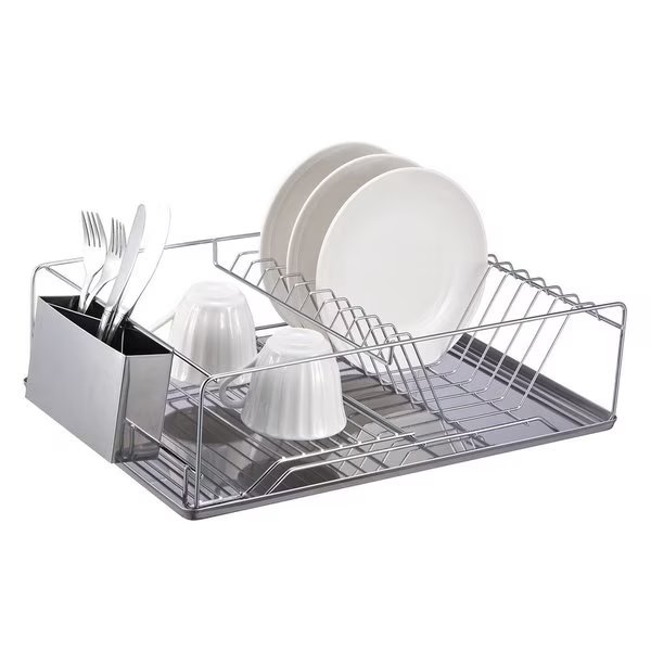 Home Basics Chrome Plated Steel Dish Rack with Tray, Home Basics, Mfr#: ZOR96083